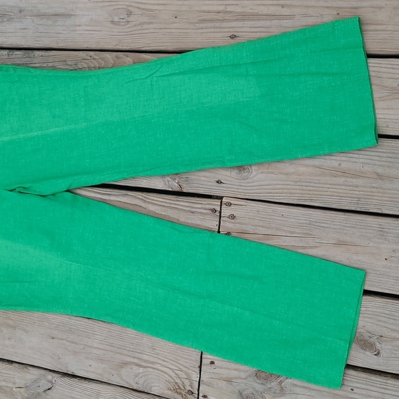 Vintage 60s 70s Bright Grass Green Full Length Fitted Pants No Size Tag - Picture 7 of 17